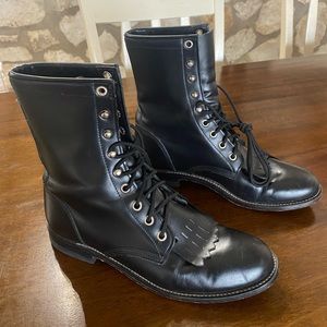 Vintage JUSTIN Roper Kiltie Western Boot Womens 6.5B/L0506 Black Leather Lace-Up